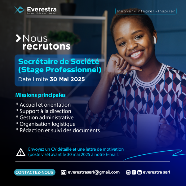 Annonce de Recrutement  Secrtaire de Socit Stage Professionnel